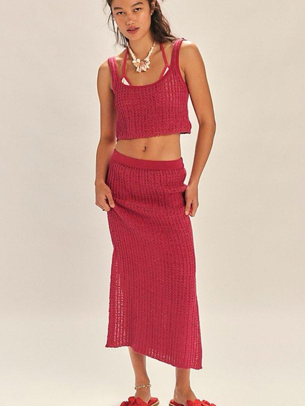 NEW! Free People Beach Havana Sweater Set Red/Pink - Picture 6 of 7